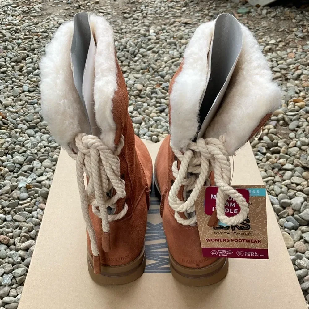 Muk Luks Ziggy Rodeo Leather Wool Blend Boots Shoes Size 6.5